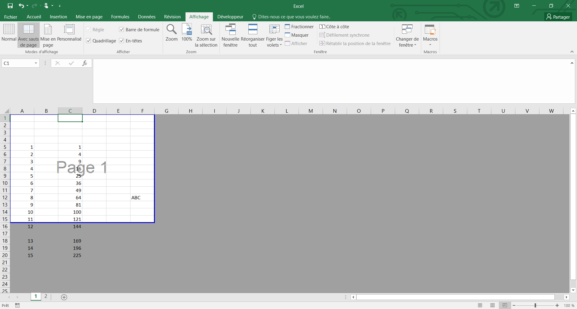 Aperçu des sauts de page sous Excel