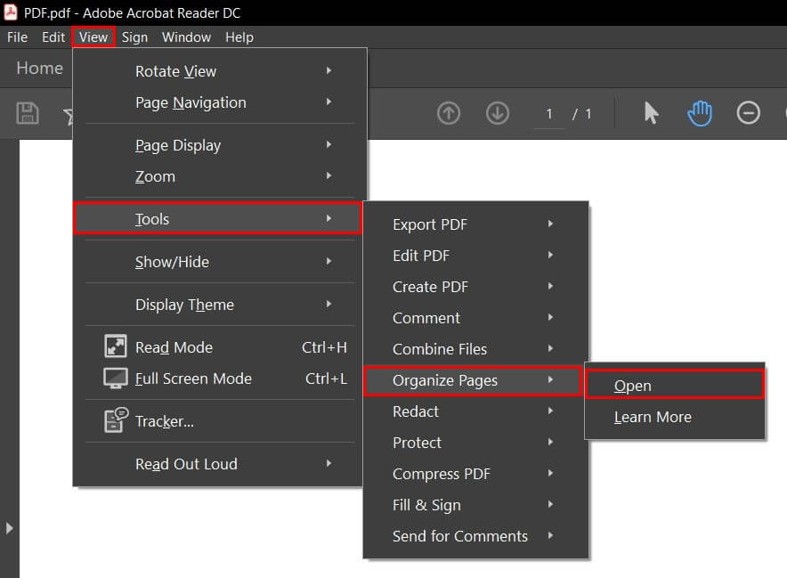 Adobe Acrobat Reader : Outils > Organiser les pages