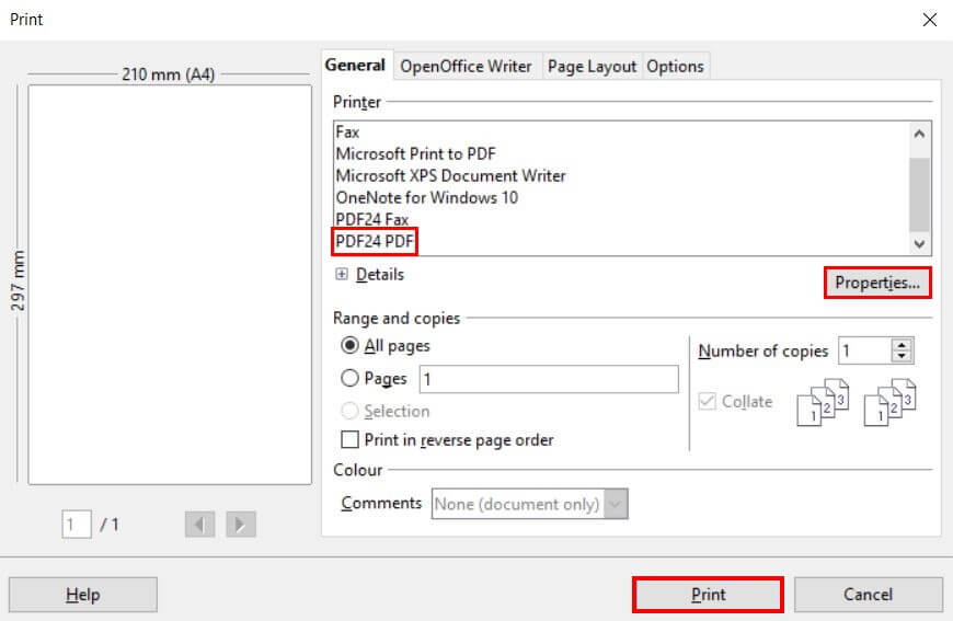 OpenOffice Writer : imprimante PDF