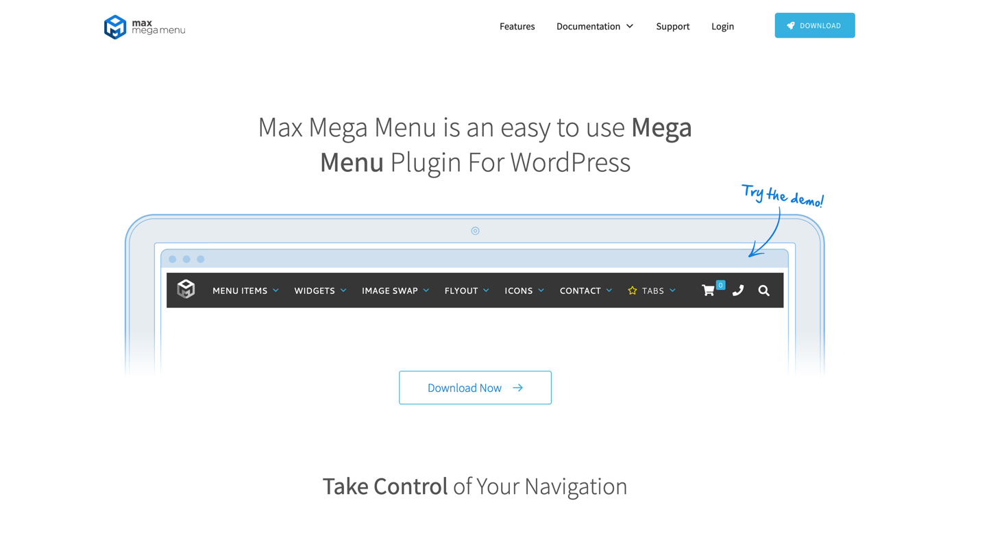Page d’accueil du plugin Max Mega Menu