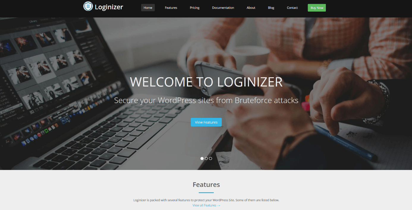 Capture d’écran de la page d’accueil Loginizer