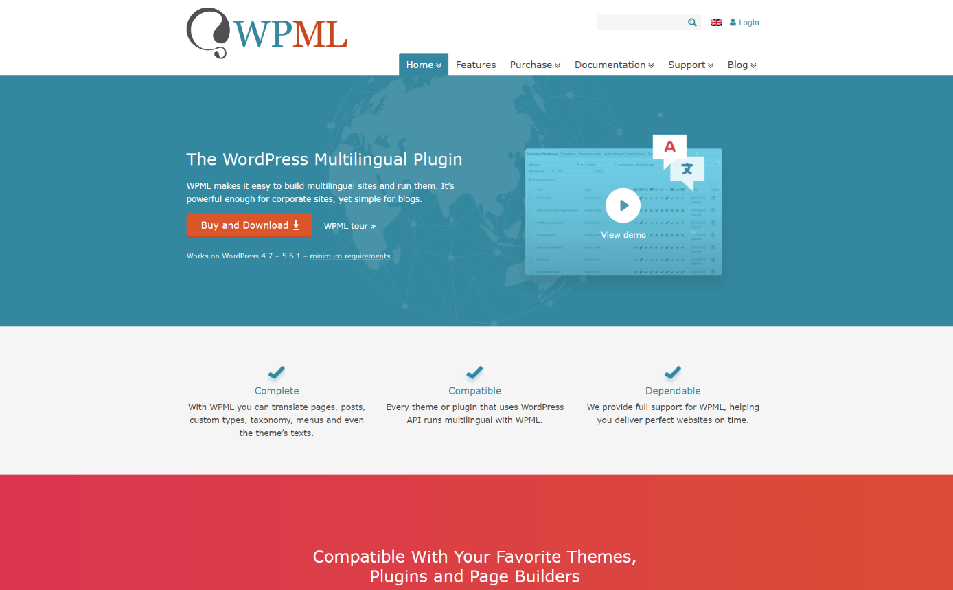 Capture d’écran du site du plugin WordPress WPML