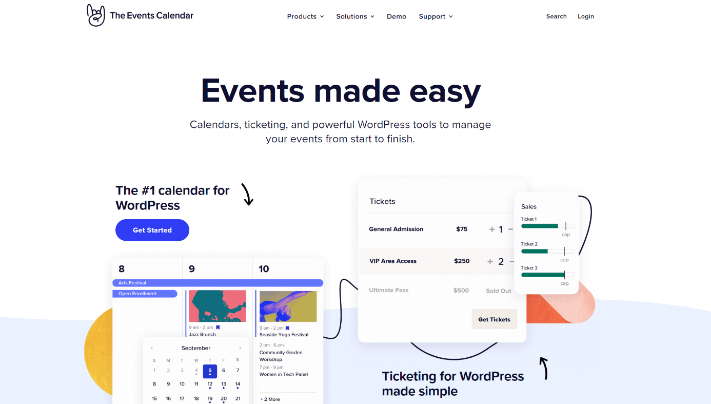 Capture d’écran du site Internet du plugin WordPress The Events Calendar