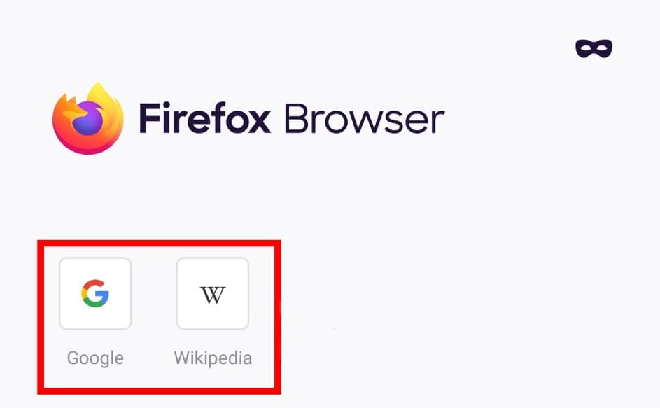 Page de démarrage de Firefox pour Android : sites principaux.