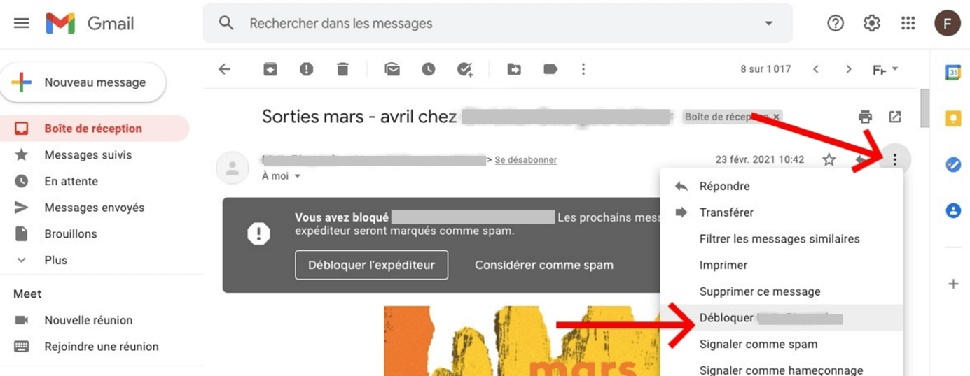 Gmail : débloquer une adresse e-mail