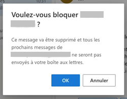 Message Outlook lors du blocage d’un e-mail