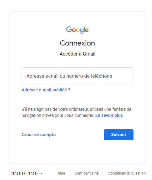 Connexion au compte Google