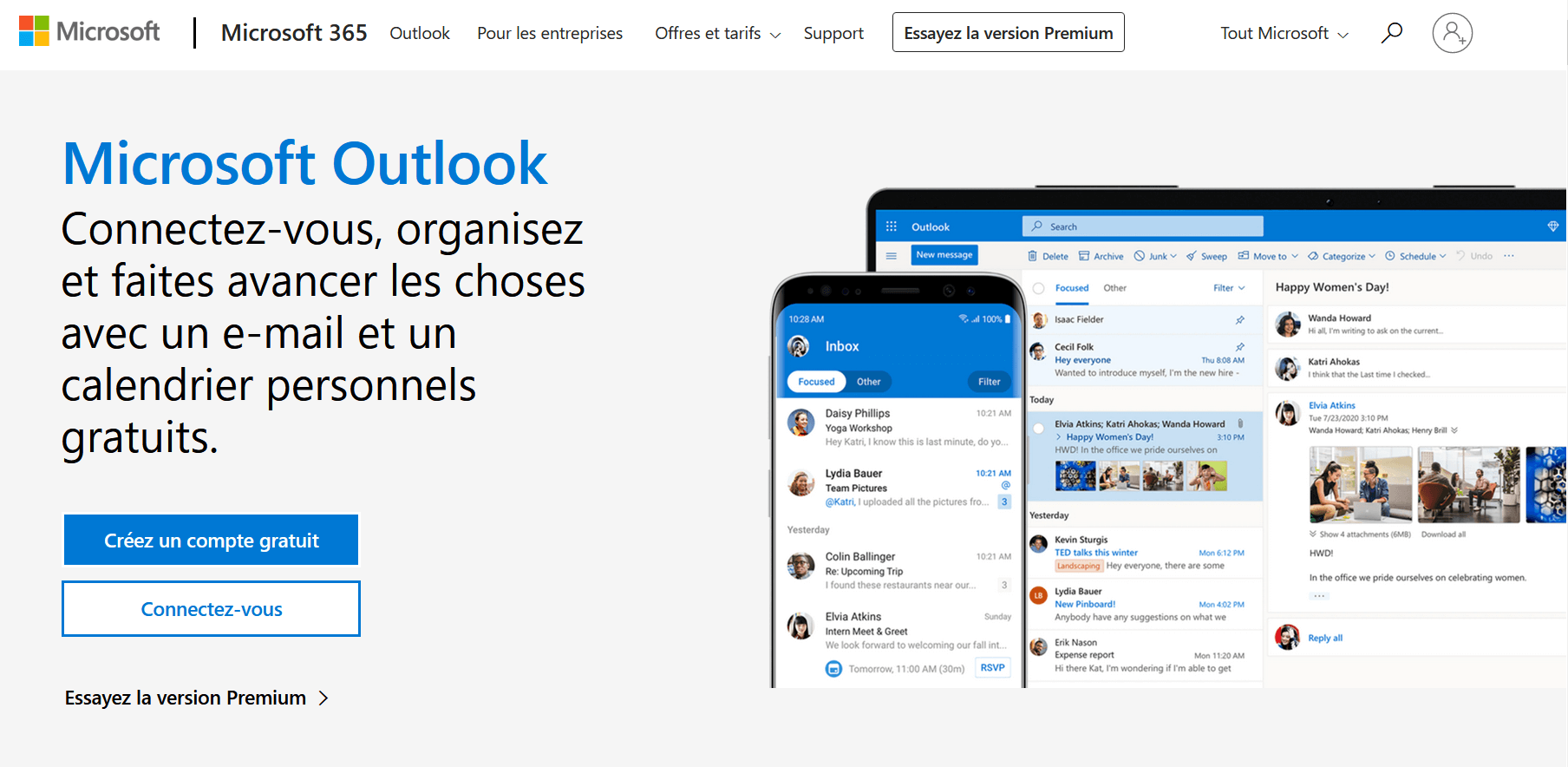 Capture d’écran du site Internet Outlook.com