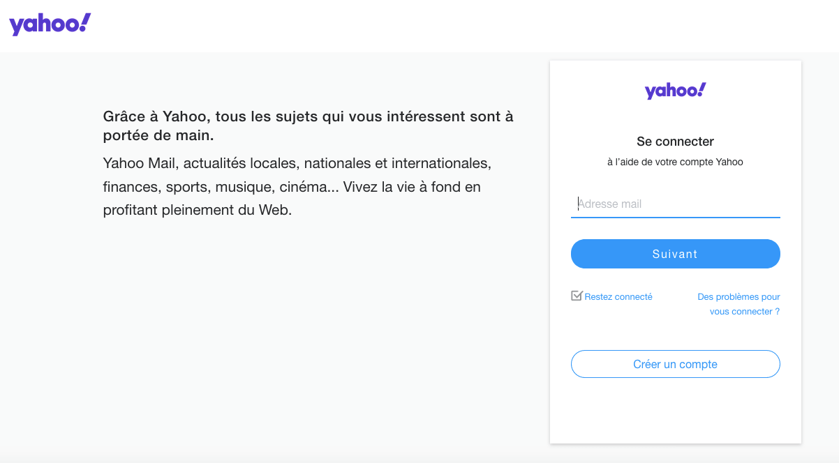 Yahoo Mail : espace de connexion