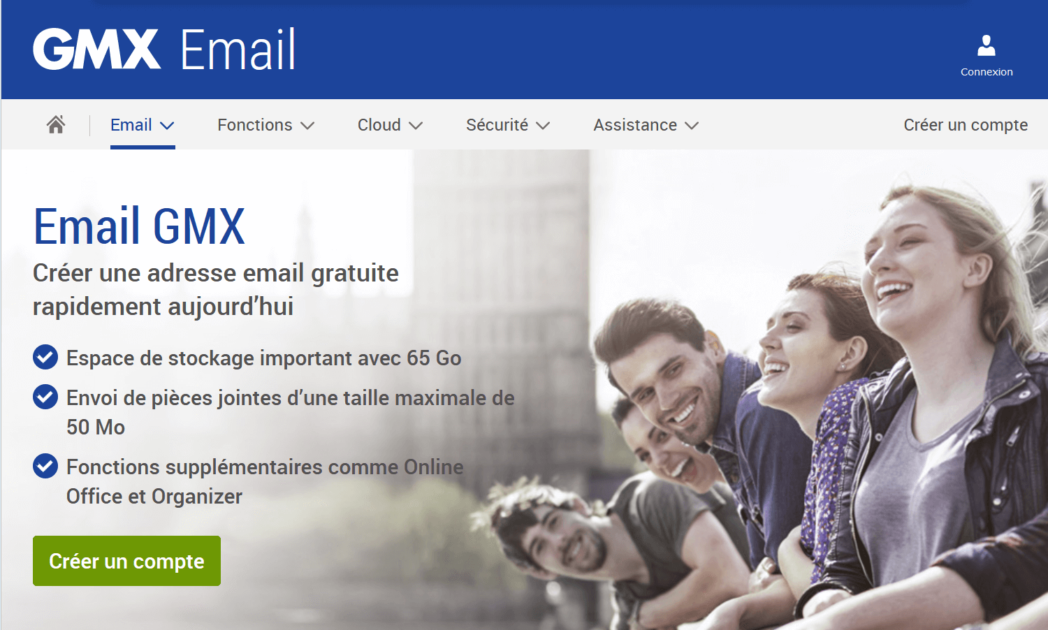 GMX: capture d’écran du site Internet