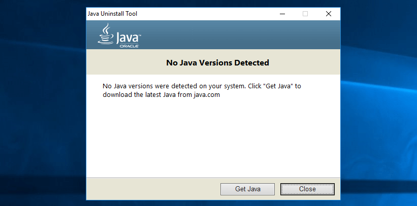 Outil de désinstallation Java : résultat de la recherche Java