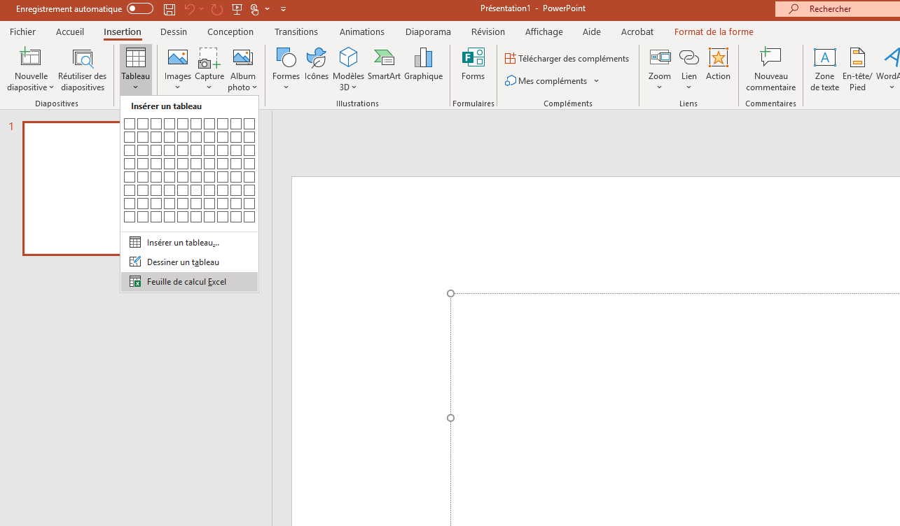 PowerPoint : insérer un tableau Excel