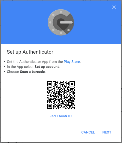 Code QR pour configurer l’application Google Authenticator