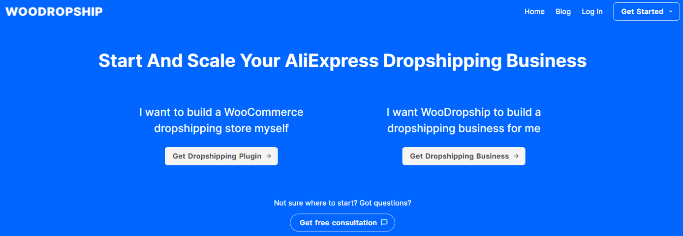 Capture d’écran du site Web WooDropship