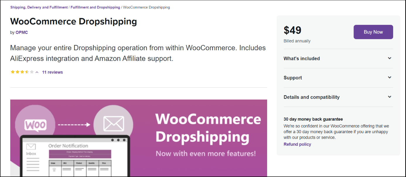 Capture d’écran du site Web WooCommerce Dropshipping