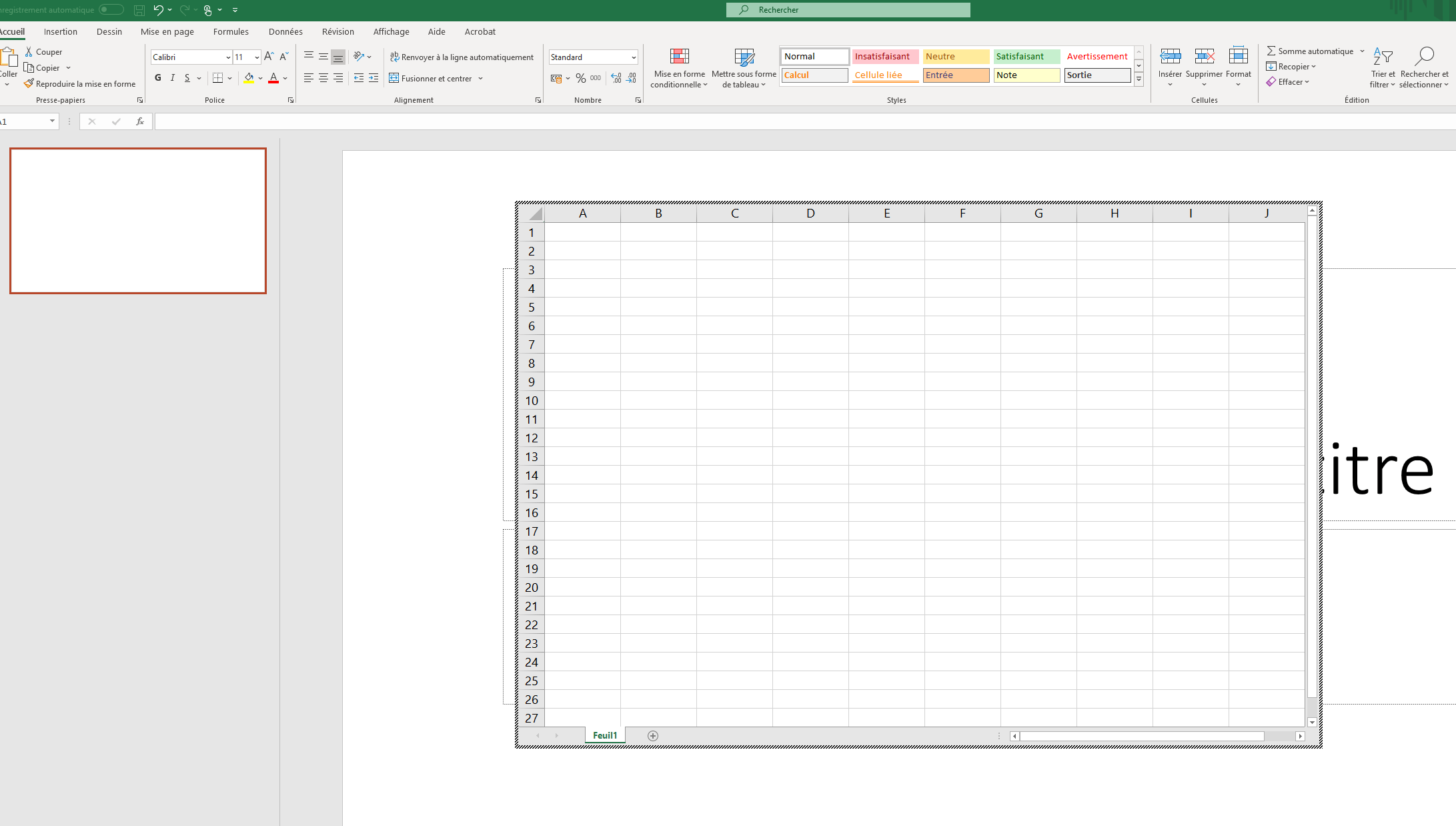 Tableau avec fonctions Excel dans PowerPoint