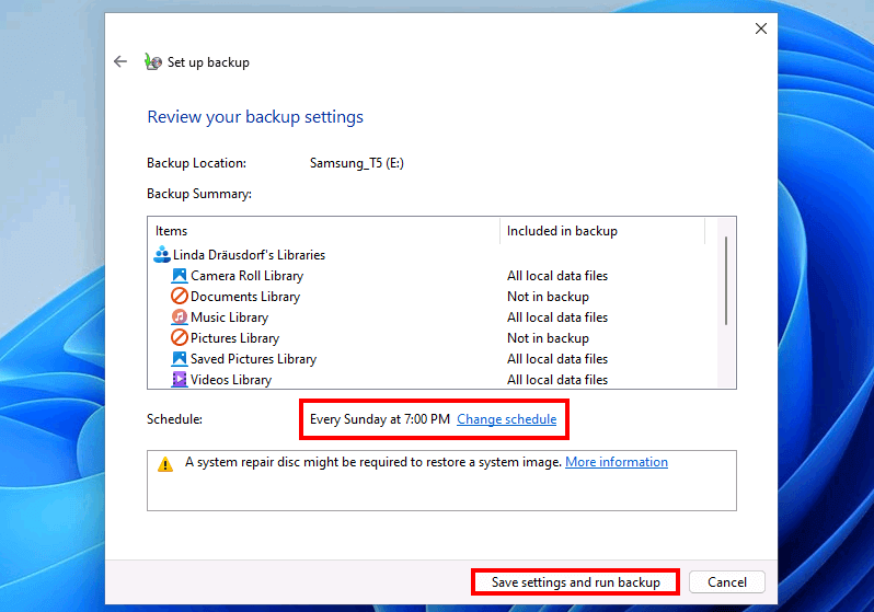 Windows 11 : vérifier les paramètres de sauvegarde