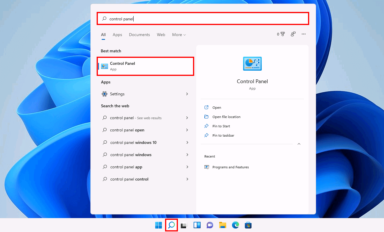 Windows 11 : rechercher le « Panneau de configuration »