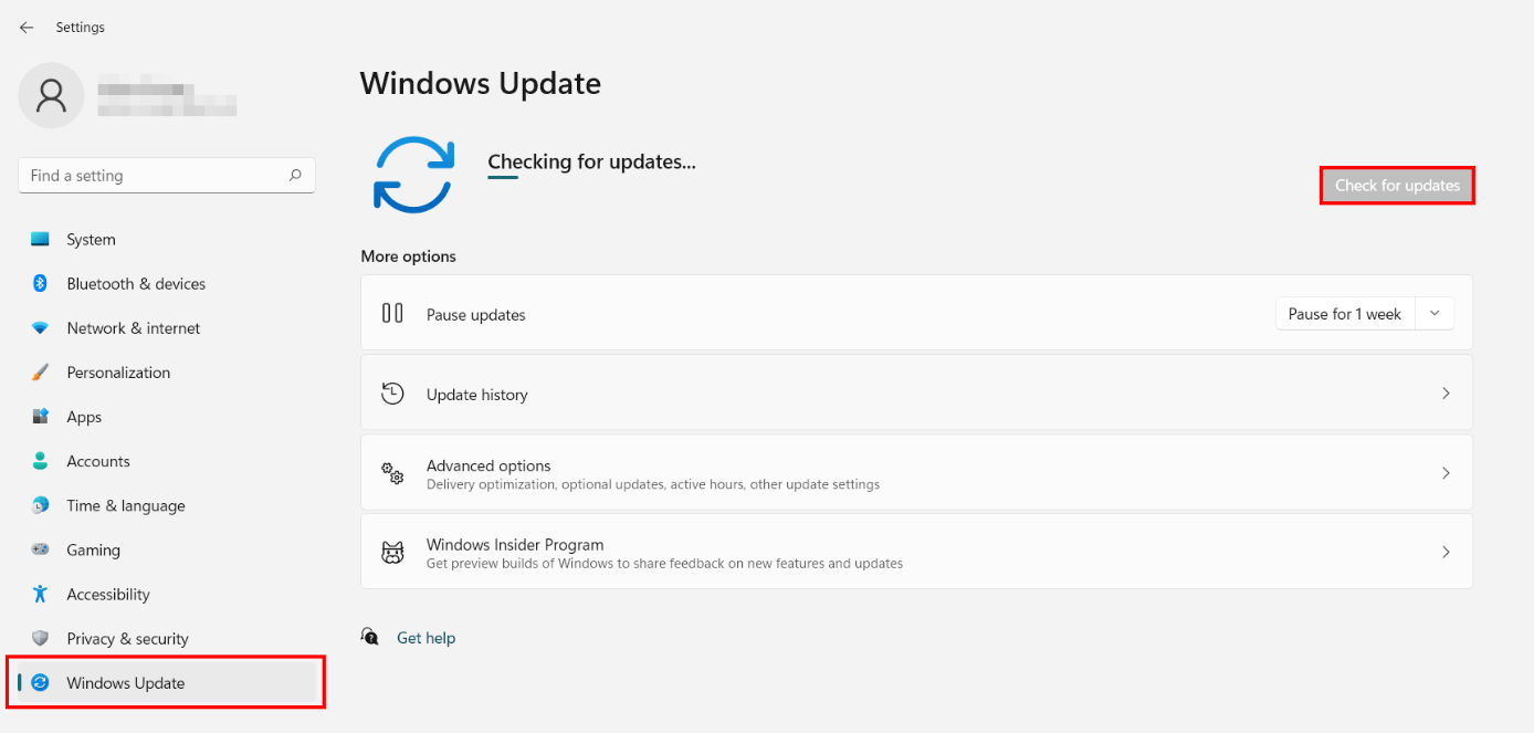 Paramètres de Windows 11 avec l’option de menu « Windows Update »