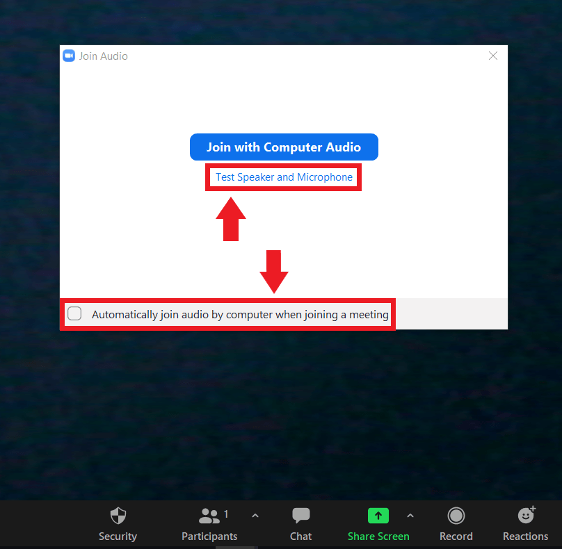 Lorsque la connexion automatique à l’ordinateur est désactivée, Zoom demande à accéder aux périphériques audio
