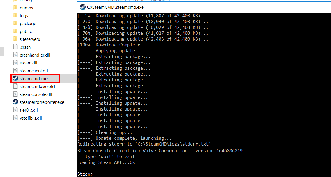 Installation de SteamCMD via l’invite de commandes Windows Installation de SteamCMD via l’invite de commandes Windows