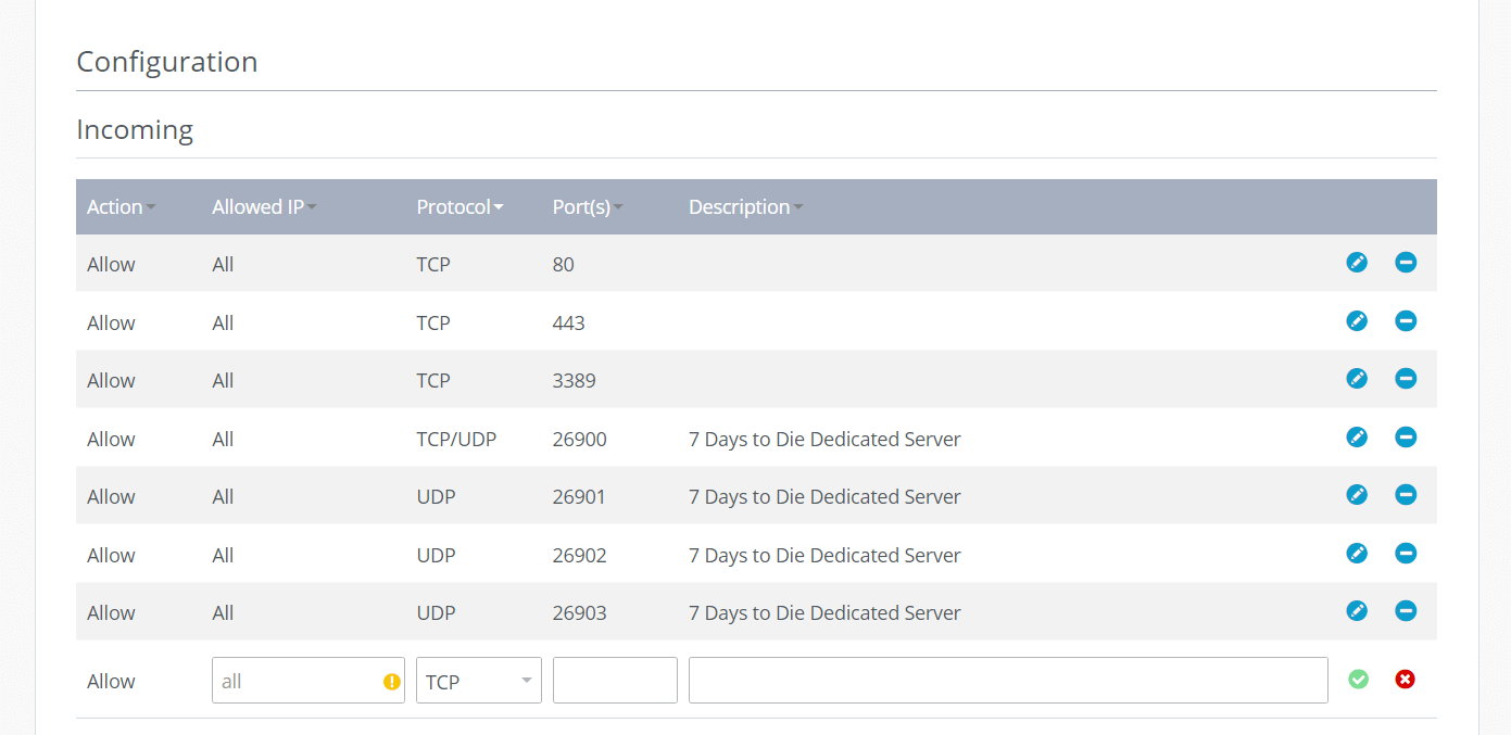 Server 7 Days to Die : activation du port dans le Cloud Panel de IONOS Server 7 Days to Die : activation du port dans le Cloud Panel de IONOS