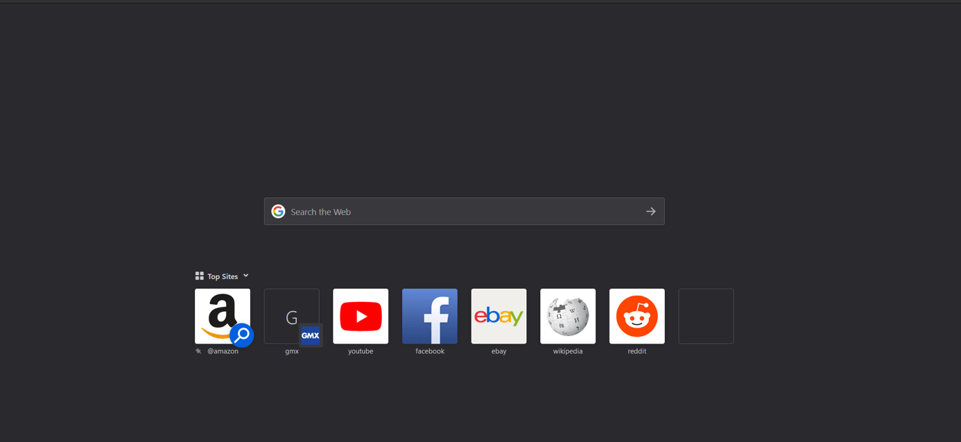 Page d’accueil de Firefox en mode sombre