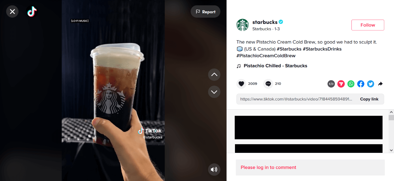 Capture d’écran d’un post TikTok de Starbucks