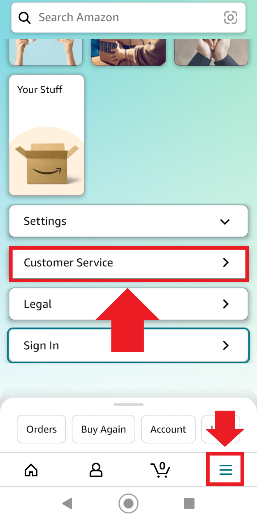 Vá para o menu da Amazon no 