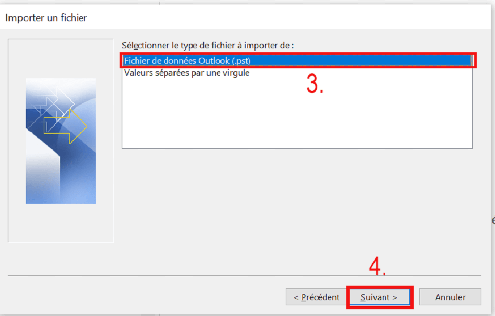 Assistant d’importation et exportation Outlook : le type de fichier à importer Assistant d’importation et exportation Outlook : le type de fichier à importer
