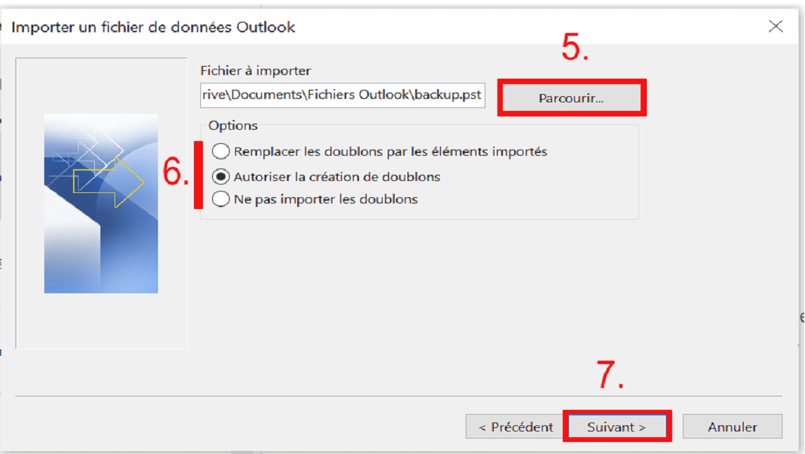 Assistant d’importation et exportation Outlook : sélection du fichier à importer Assistant d’importation et exportation Outlook : sélection du fichier à importer