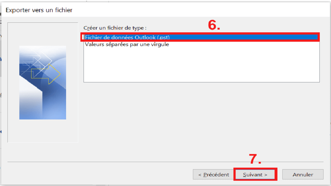 Assistant d’importation et exportation Outlook : sélection du type de fichier Assistant d’importation et exportation Outlook : sélection du type de fichier