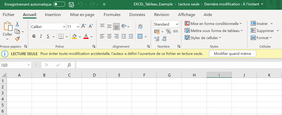Avertissement « Ouvrir un fichier Excel en lecture seule » dans Excel