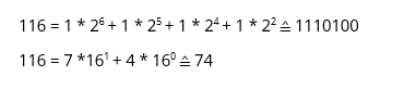 Représentation binaire et hexadécimale de « t »