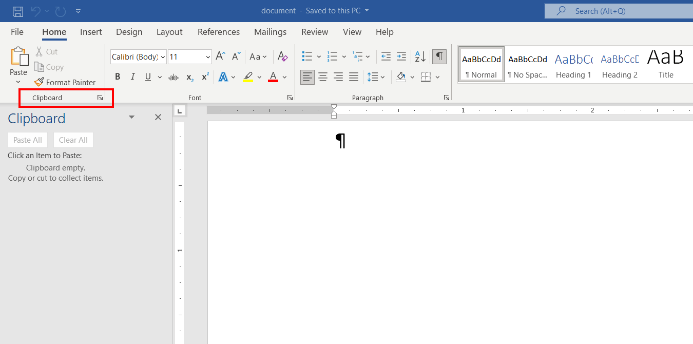 Bouton du presse-papiers dans Microsoft Word