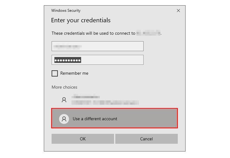 Connexion à distance Windows : entrez vos identifiants