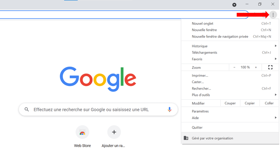 Menu Chrome « Personnaliser et contrôler Google Chrome »