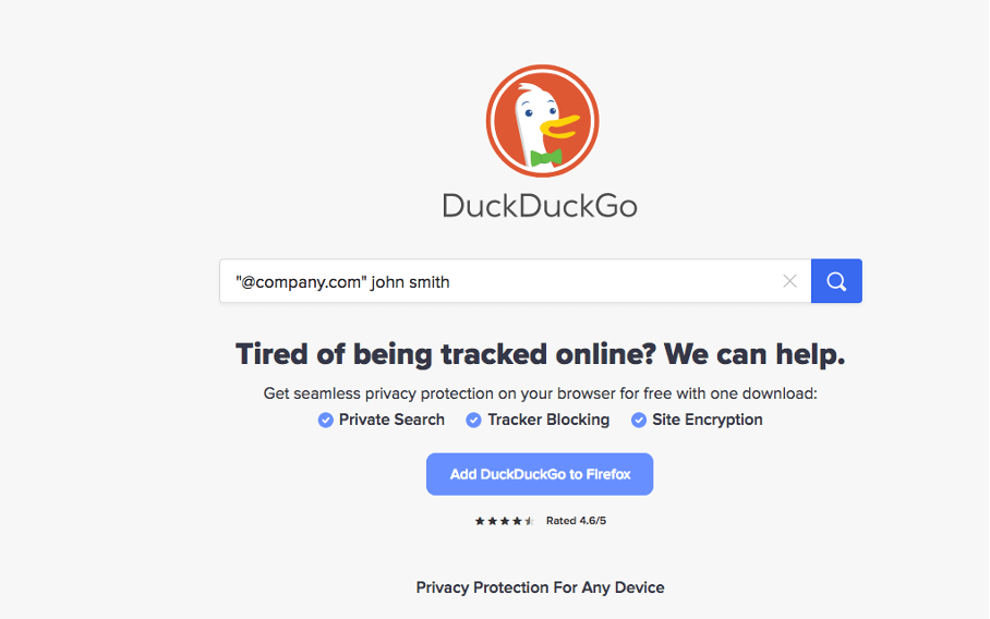Capture d’écran du moteur de recherche DuckDuckGo