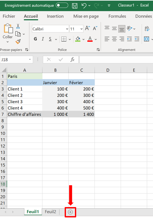 Ouvrez le fichier Excel et créez une nouvelle feuille de calcul pour la fusion à l’aide du symbole « plus »