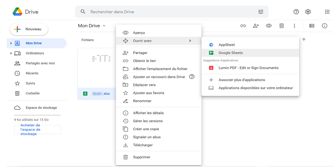Google Drive : les options pour les fichiers importés
