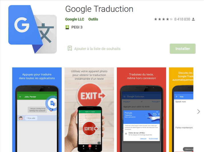 Google Traduction sur Google Play Store