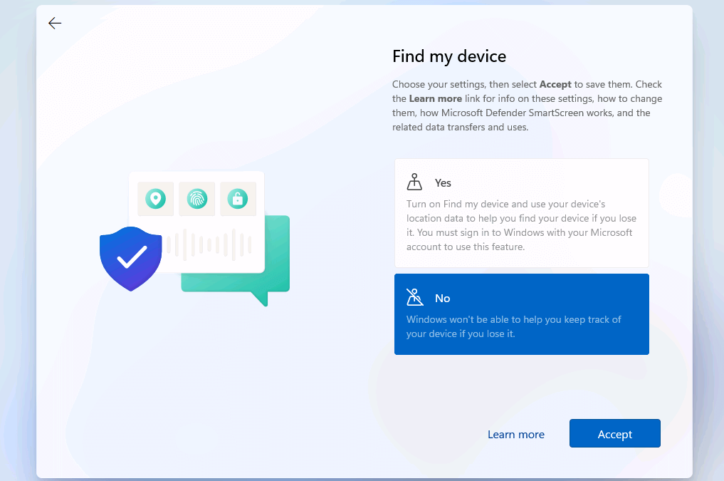 Installer Windows 11 : option « Localiser mon appareil »
