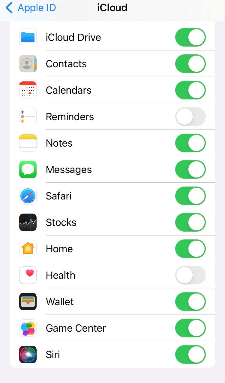 Le menu de l’iPhone avec les paramètres de sauvegarde