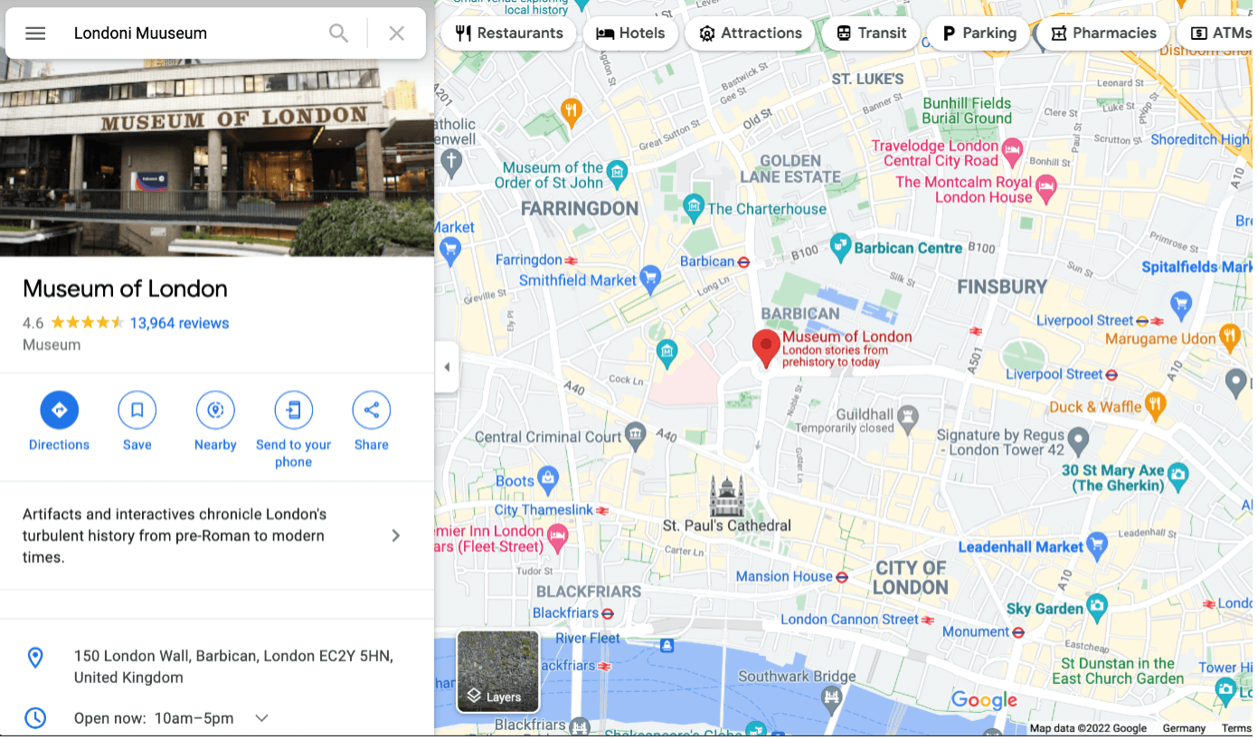 Copie d’écran d’une carte sous Google Maps