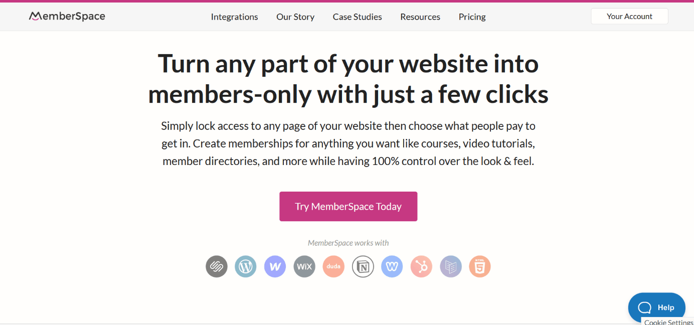 Capture d’écran du site Web de MemberSpace