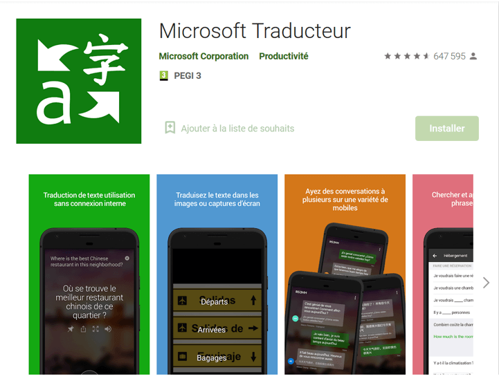 Microsoft Traduction sur Google Play Store