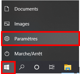 « Paramètres » dans le menu de démarrage de Windows