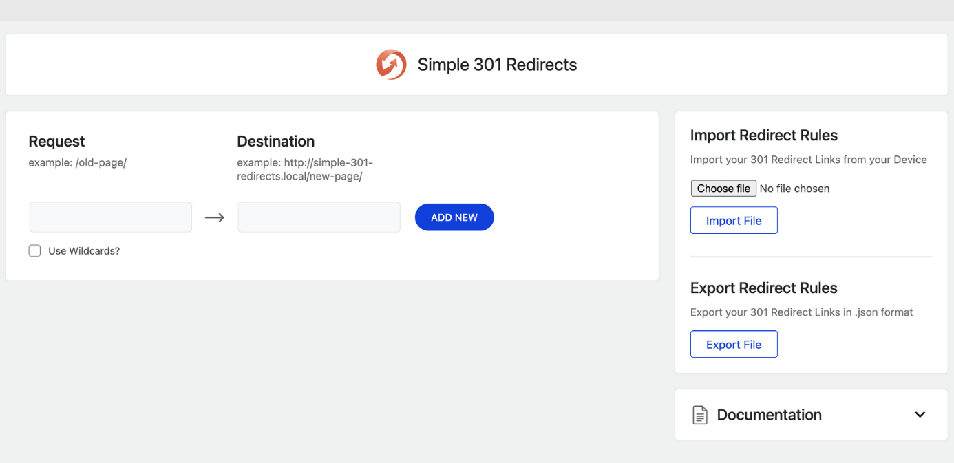 Capture d’écran du plugin Simple 301 Redirects pour Wordpress