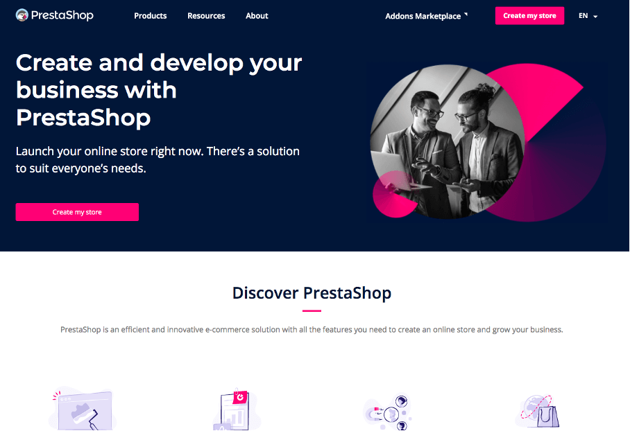 Capture d’écran du site Web de PrestaShop