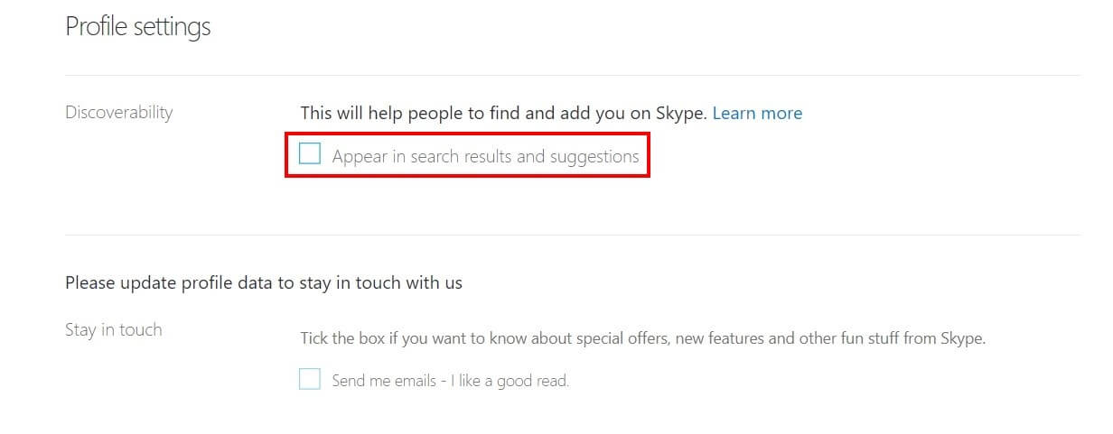 Skype : « Paramètres de profil »